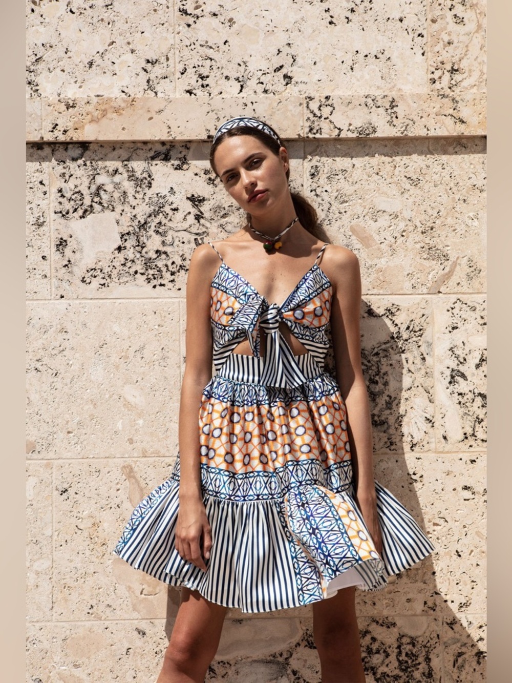Silvia Tcherassi New Kirna Silk Dress In Blue Stripe Mosaic Size S
